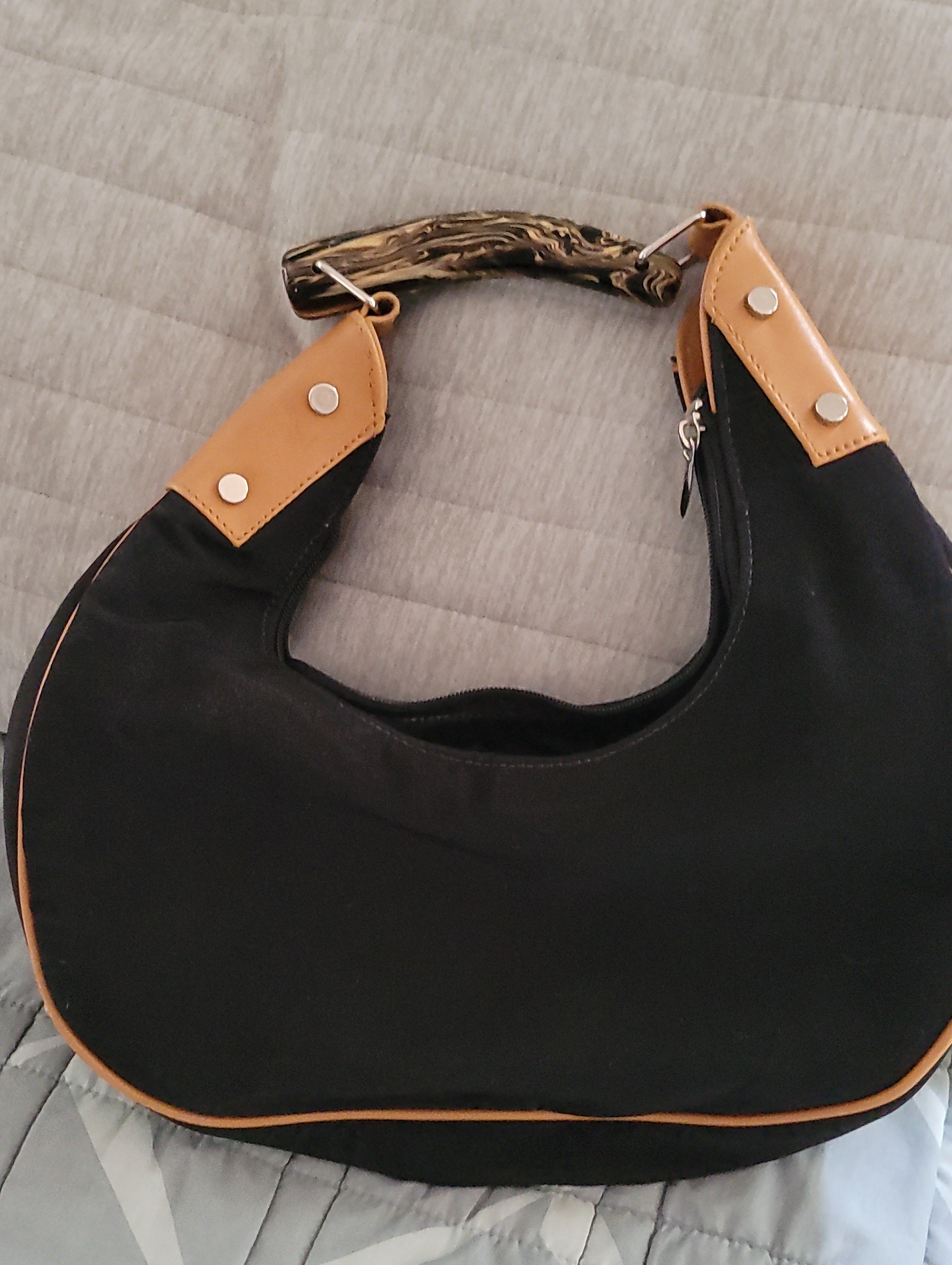 Ramon Tenza Black Hobo With Tan Trim And Sculpted Top Handle